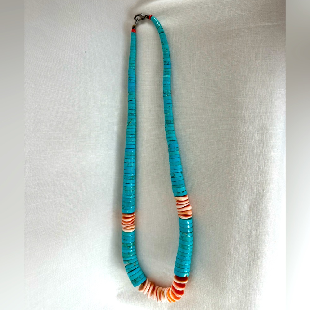 Vintage Native American Turquoise and Shell Heishi Necklace